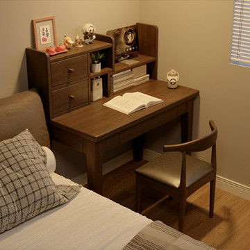 床邊桌實木窄書桌書架一體臥室家用桌子小戶型學習桌床頭靠墻窄桌