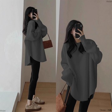 中長款遮屁股遮肚藏肉打底衫女秋冬德絨磨毛加厚T恤配鯊魚褲上衣