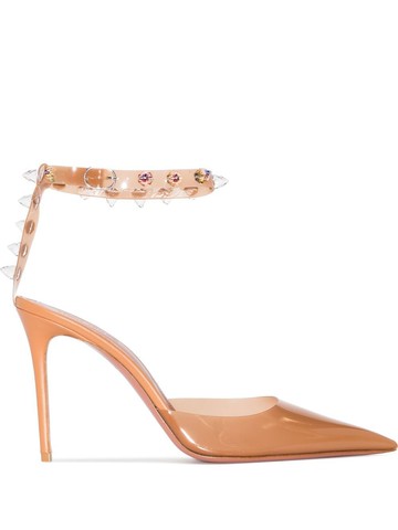 Amina Muaddi - Julia 95mm glass PVC pumps - women - Calf Leather/PVC/Calf Leather/Rubber - 38 - Brown