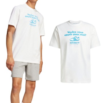 Adidas GRFX Tee 男款 白色 運動 休閒 上衣 三葉草 圓領 愛迪達 短袖 JC8365