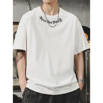 美式復古短袖t恤男夏季重磅刺繡短袖上衣高街潮牌寬松大碼體恤衫