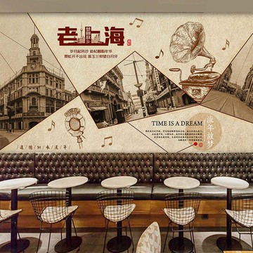 民國風格裝飾墻紙老上海灘背景墻裝飾畫復古懷舊餐廳酒吧網紅壁紙