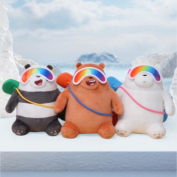 咱們裸熊冬季滑雪娃娃毛絨玩具公仔可愛炫酷滑板熊熊玩偶擺件禮物