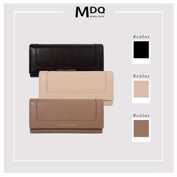 MDQ 簡約大氣女皮夾 女長夾 三折長夾 女夾  女零錢包 按扣長夾 女錢包 91N040