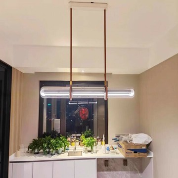 吊燈 餐廳吊燈 客廳吊燈 燈具 免運速發 開發票 設計師輕奢餐廳長條燈現代極簡藝術樣板間吧臺裝飾皮帶玻璃吊燈