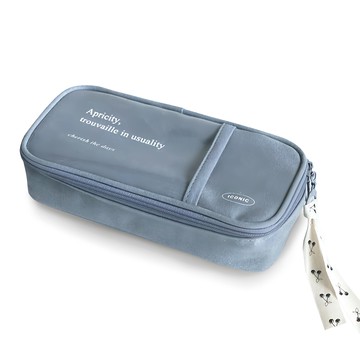 ICONIC Cottony系列 字母印花帆布筆袋 藍色 大容量文具收納  1個