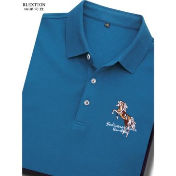 馬年男裝秋季純棉POLO衫男士長袖T恤翻領刺繡寬松體恤有領上衣服