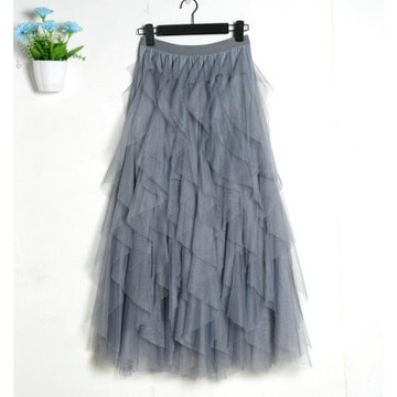 網紗半身裙女顯瘦中長款裙子多層次荷葉邊不規則蛋糕裙紗裙仙女裙