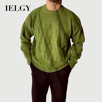 IELGY 男士美式複古加厚棋盤格毛衣