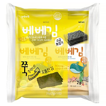 BEBE貝兒 純淨海苔  韓國優質紫菜製作  無添加鹽  添加亞麻仁油和芝麻油  烘烤非油炸  低負擔  無人工添加劑、色素和防腐劑  全素可食  2g  10包