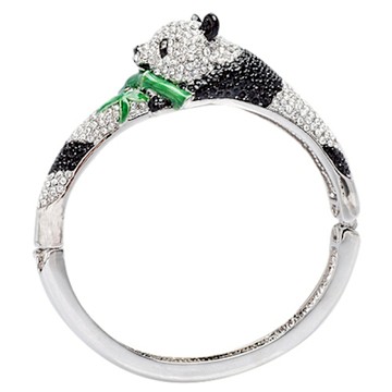 Glitz London 熊貓竹青造型水鑽壓釦金屬手鐲/手環