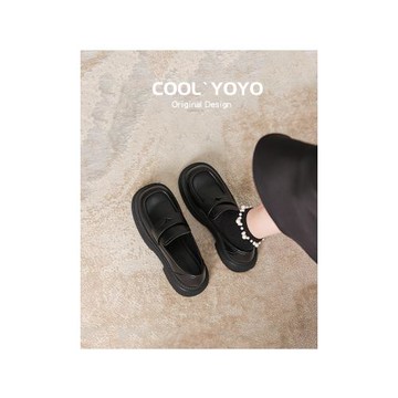 真皮黑色小皮鞋女英倫2024秋夏季新款一腳蹬單鞋配裙子厚底樂福鞋