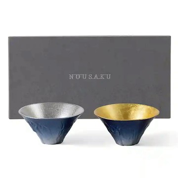 能作NOUSAKU 藍色富士山風情對杯禮盒(金箔・純錫)