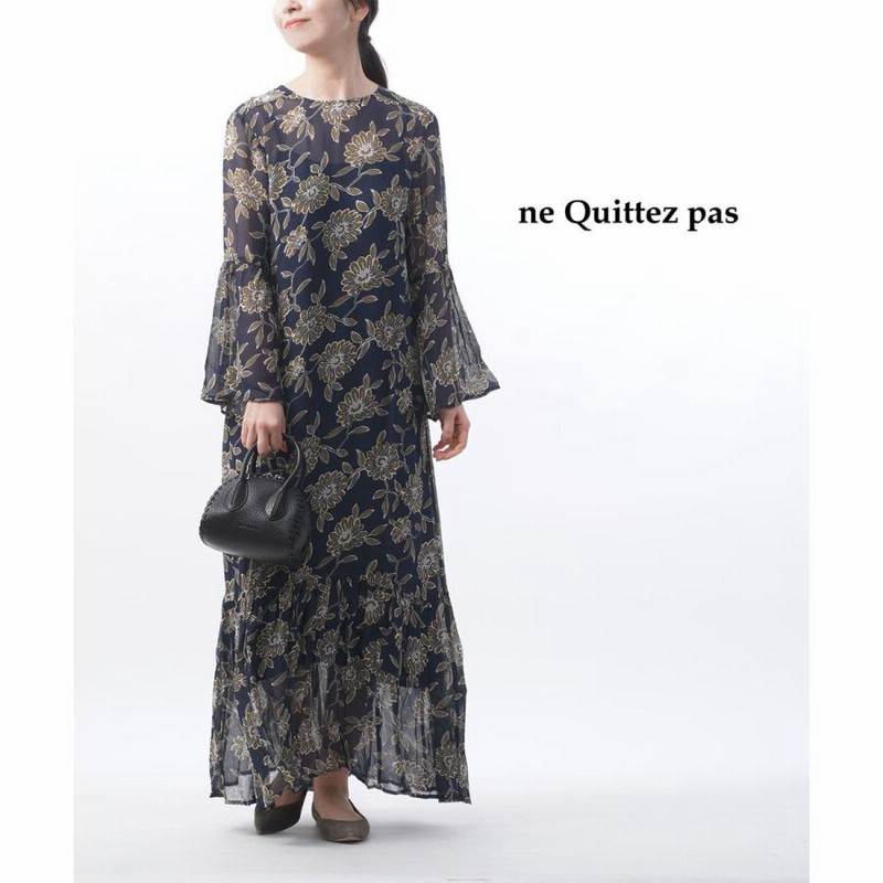 ヌキテパ ギャザードレス ロングワンピース Rayon Ggt Flower