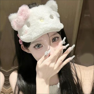 Kitty眼罩 HelloKitty凱蒂貓毛絨眼罩女可愛卡通發帶玉桂大耳狗遮光睡眠眼罩