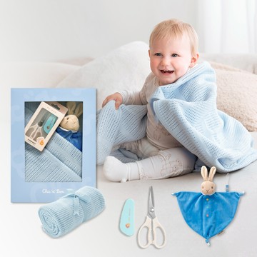 奇哥 - 純棉洞洞毯呵護3件組禮盒 120x155cm(洞洞毯+安撫巾+食物剪刀 寶寶禮盒 嬰兒禮盒 滿月禮)-粉色