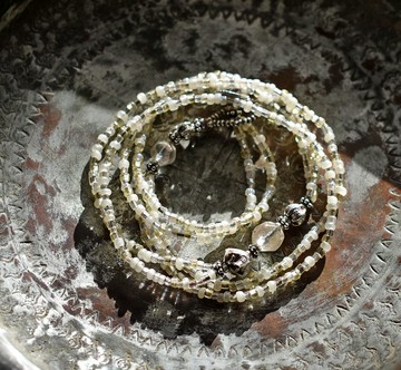 極光捷克珠子和卡倫銀，鵝莓色，法國和義大利復古珠子雙股項鍊