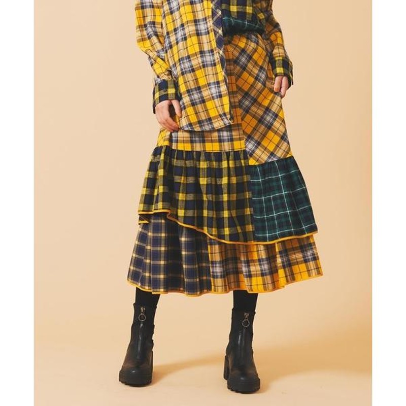 スカート ミルクフェド PLAID PATCHWORK SKIRT チェック柄 パッチ