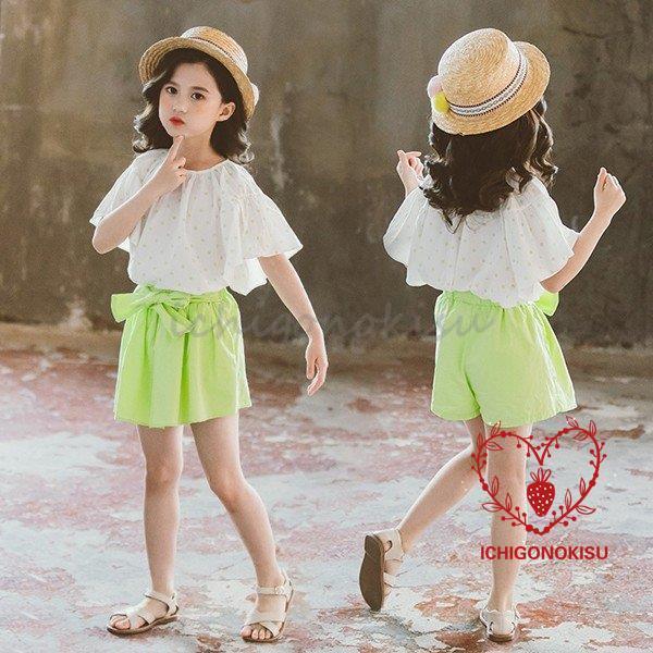 子供服 セットアップ キッズ 女の子 2点セット 上下セット Tシャツ 半袖 キュロット スカート ジュニア カジュアル 小学生 160cm  LINEショッピング