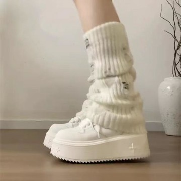 趙露思同款增高百搭小白鞋女高顏值校園風四葉系帶休閑厚底板鞋