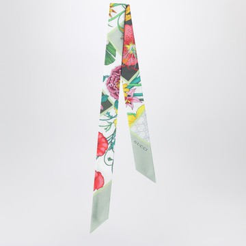 Silk twill ribbon with Flora print