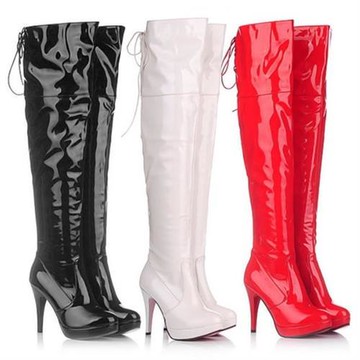 【Sp house】時尚亮面顯瘦後綁帶長筒靴(3色可選)