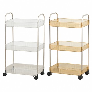 【IDEA】ins款透明系三層置物收納帶輪手推車/置物推車 收納籃車(升級不鏽鋼管/剎車輪)透明茶