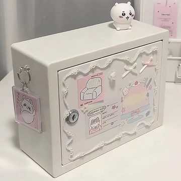 ins風桌面收納✨帶鎖收納盒純白桌面收納盒復古改造可愛大容量雜物收納櫃學生膠囊
