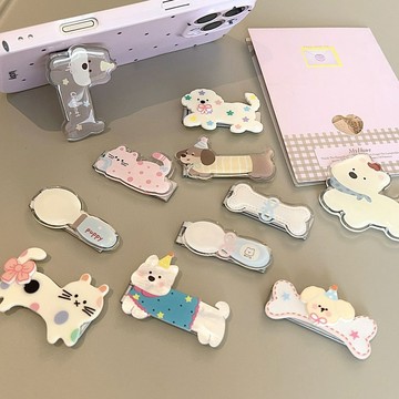 卡通奶酪卡通可愛金屬手機背貼支架 折疊便攜粘貼款 桌面追劇學生通用支撐架