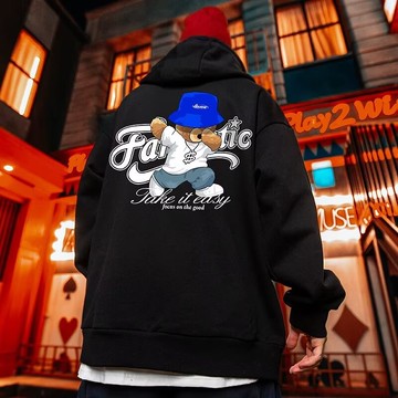 潮流連帽刷毛印花大學T 潮ins寬鬆刷毛款男港風青年連帽上衣 印花秋冬長T 加絨款情侶裝 帽T（DW2115)【壹號站】