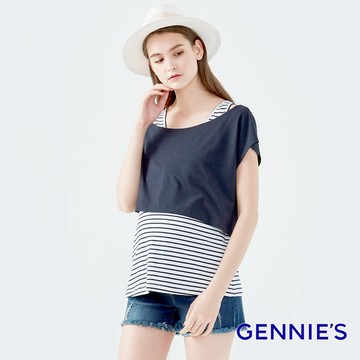 Gennies奇妮 經典不敗兩件式橫紋上衣-藍(T3D02)