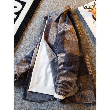 磨毛襯衫男士2026秋冬季高級感格子襯衣休閑百搭寬松翻領毛呢上衣