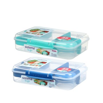 TOGO 隨行保鮮盒長形分格(附醬料罐)1.48L - 綠/藍 藍