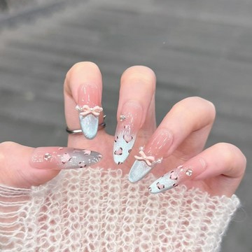 💗Yuki Nail💗海鹽奶豹純手工穿戴甲貓眼蝴蝶結婚甲新娘甲假指甲美甲貼片學生