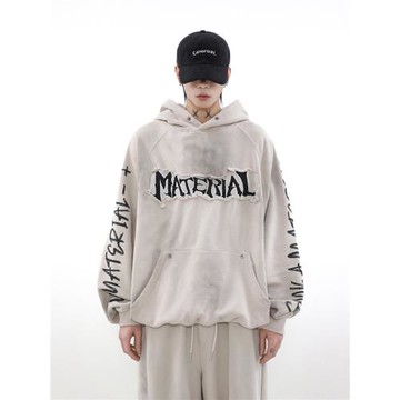 MRNEARLY美式復古擦臟廢土風涂鴉連帽衛衣男秋冬款潮牌情侶裝帽衫