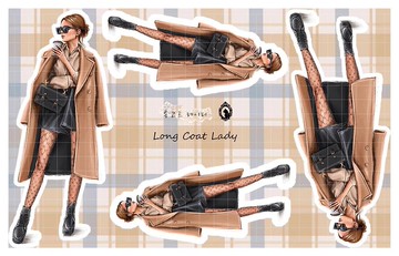 長版大衣女士 - 紙質/PET (藍獅) (suyeon) 人物貼紙 女孩貼紙