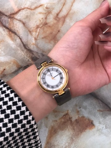 【日本直送 名牌中古包】Christian Dior 腕錶 金色×灰色 羅馬數字 蜥蜴壓紋 石英錶 vintage vwkm72