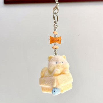 臺灣出貨🎊(鳶尾花的愛意)【盒子裏愛吃魚的貓】新款貓咪鑰匙扣毛絨植絨掛件大減價🎁