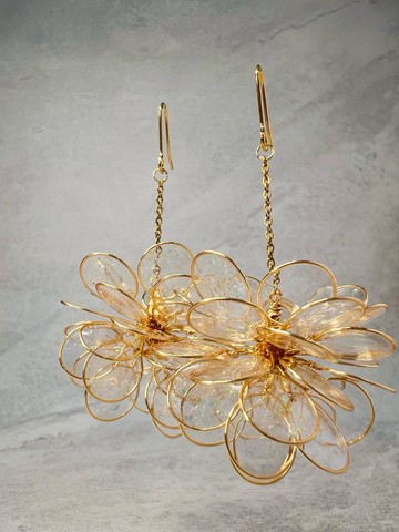 =金辰花火.流金.單線= 金色透明閃亮亮垂墜手作耳環