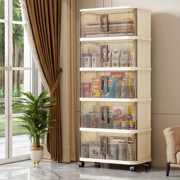 40面寬拉門式摺疊五層收納櫃-附滑輪 兩款可選 024474 40面寬 五層-不透明面板