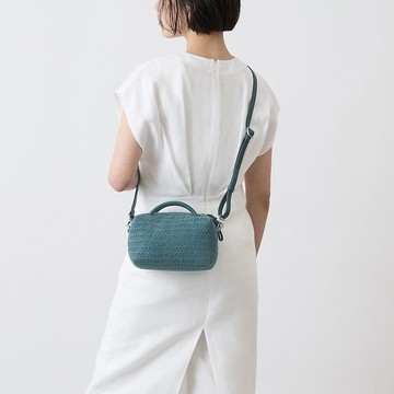 華夫格黃麻兩用手提包 S-藍綠色