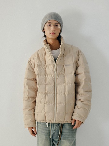 日系復古 / 方格短款羽絨服外套 / 90白鴨絨