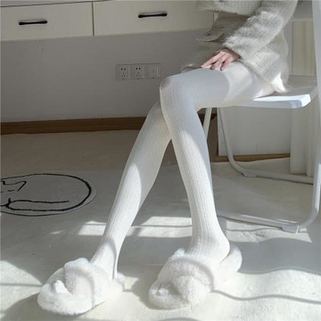 今夜不熬夜 日系奶白色麻花連褲襪女針織中厚白絲襪春秋季成人襪