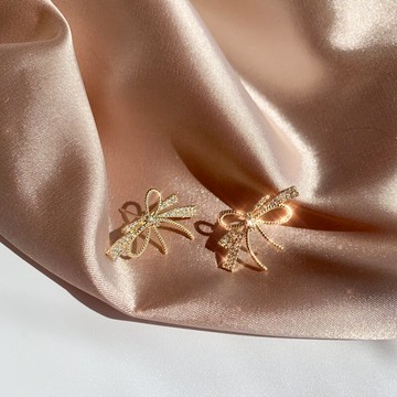 韓國東大門溫柔氣質蝴蝶結耳釘905銀精致耳飾仙女同款耳環1入