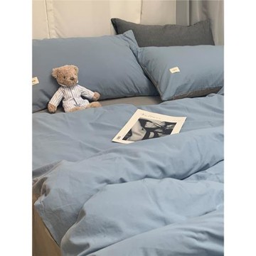 簡約北歐風水洗棉四件套全棉純棉雙拼撞色被套民宿單雙人床上用品