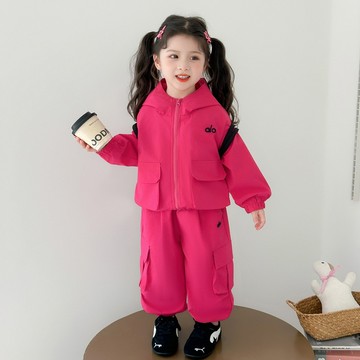 【中小女童】洋氣拉鏈工裝休閒運動套裝