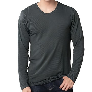 GIAT 吉亞特 男款捍溫吸濕發熱衣 圓領 台灣製  M  灰藍條