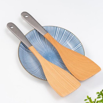 日式櫸木鍋鏟不粘鍋專用無涂層長柄實木鍋鏟家用廚房木鏟子炒菜鏟