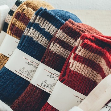 日系原宿復古粗線中筒吸汗防臭均碼純棉加厚學院風冬季男女情侶襪