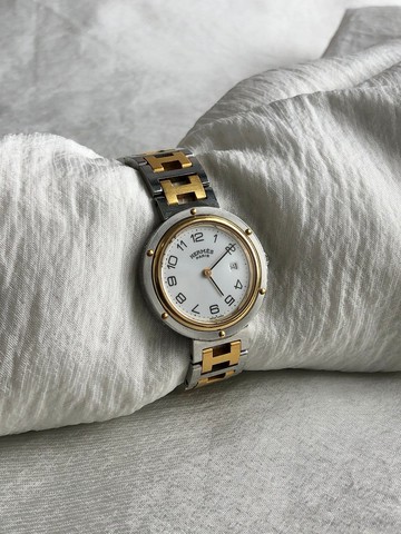 【日本直送 名牌中古包】HERMES 愛馬仕 Clipper 腕錶 金色×銀色 不鏽鋼 vintage 古董 gmrz5y